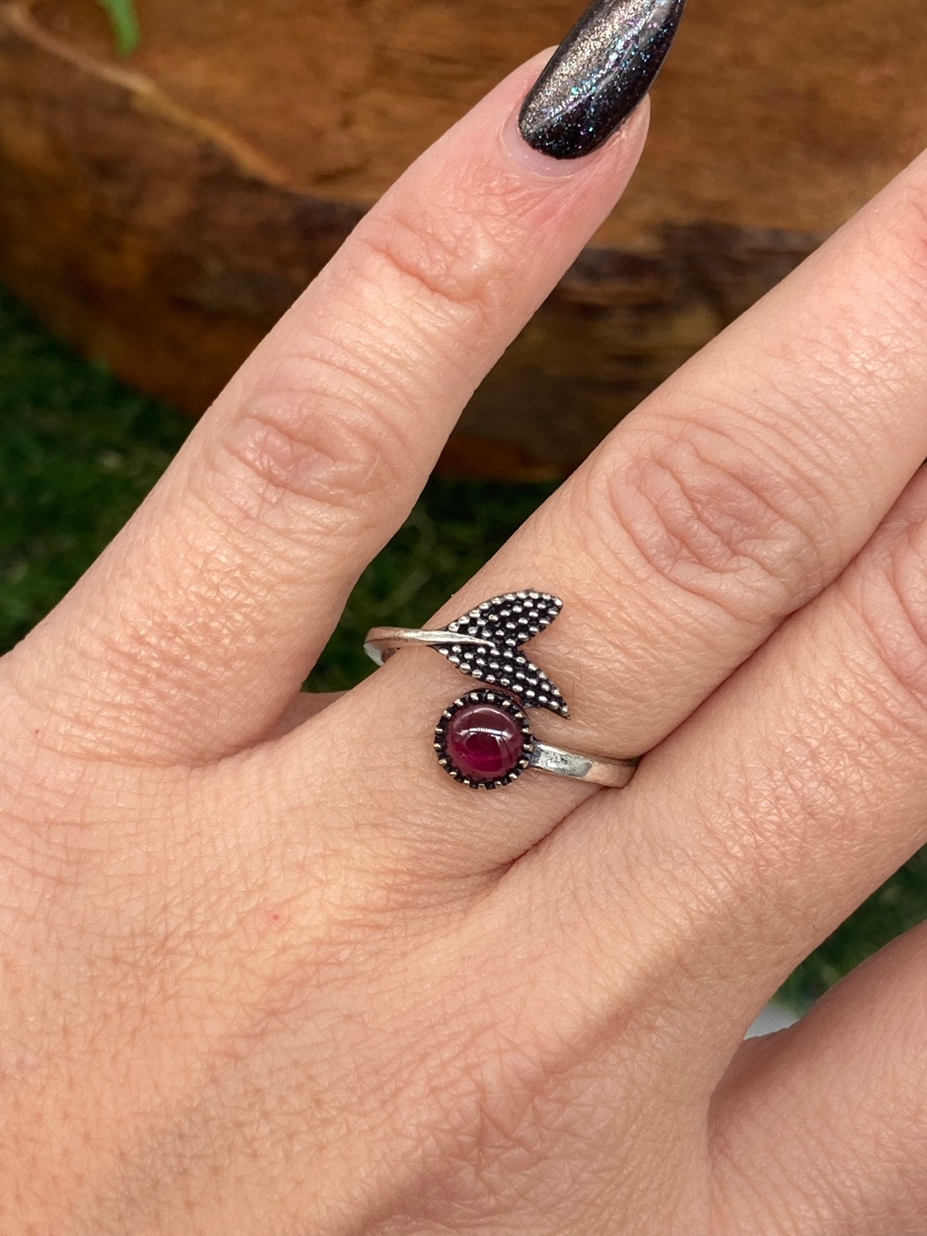 Red Garnet Crystal Silver Plated Adjustable Ring