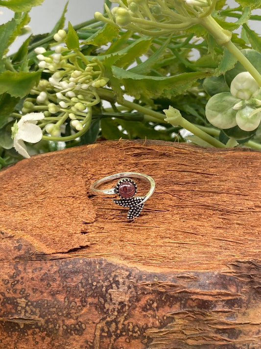 Red Garnet Crystal Silver Plated Adjustable Ring